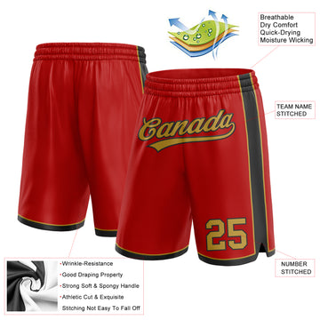 Custom Red Old Gold-Black Authentic Basketball Shorts