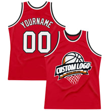 Load image into Gallery viewer, Custom Red White-Black Authentic Throwback Basketball Jersey
