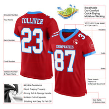 Load image into Gallery viewer, Custom Red White-Electric Blue Mesh Authentic Football Jersey
