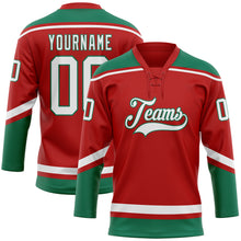 Load image into Gallery viewer, Custom Red White-Kelly Green Hockey Lace Neck Jersey
