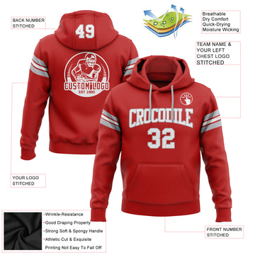 Custom Stitched Red White-Gray Football Pullover Sweatshirt Hoodie