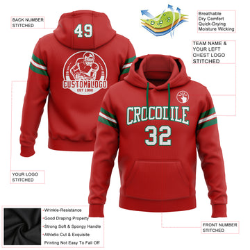 Custom Stitched Red White-Kelly Green Football Pullover Sweatshirt Hoodie