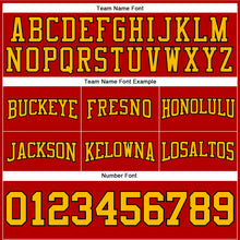 Load image into Gallery viewer, Custom Stitched Red Gold-Black Football Pullover Sweatshirt Hoodie
