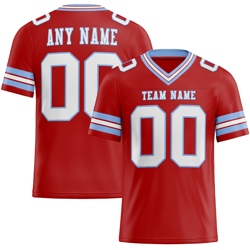 Custom Red White-Light Blue Mesh Authentic Football Jersey