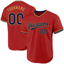 Load image into Gallery viewer, Custom Red Navy-Old Gold Authentic Throwback Baseball Jersey
