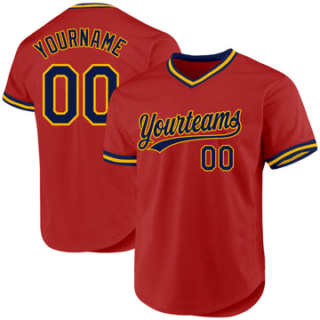 Custom Red Navy Authentic Throwback Baseball Jersey