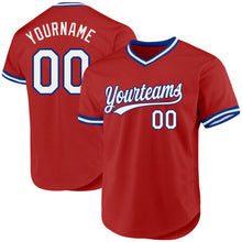 Load image into Gallery viewer, Custom Red White-Black Authentic Throwback Baseball Jersey
