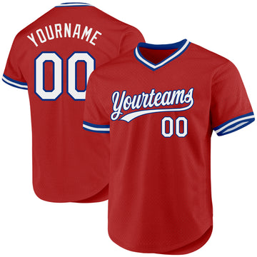 Custom Red White-Black Authentic Throwback Baseball Jersey