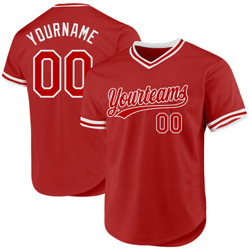 Custom Red White Authentic Throwback Baseball Jersey