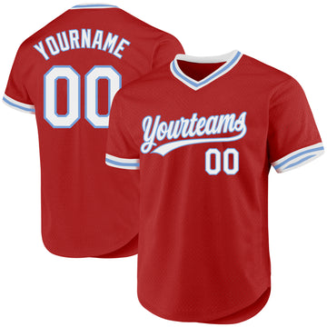 Custom Red White-Light Blue Authentic Throwback Baseball Jersey