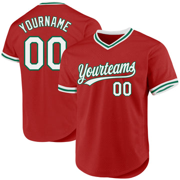 Custom Red White-Kelly Green Authentic Throwback Baseball Jersey