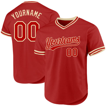 Custom Red Cream Authentic Throwback Baseball Jersey