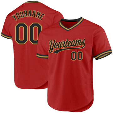 Custom Red Black-Old Gold Authentic Throwback Baseball Jersey