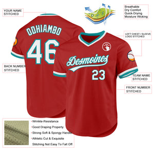 Custom Red White-Teal Authentic Throwback Baseball Jersey