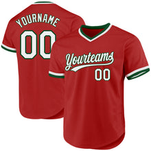 Load image into Gallery viewer, Custom Red White-Green Authentic Throwback Baseball Jersey
