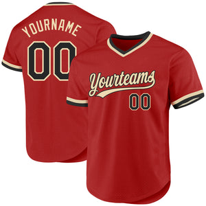 Custom Red Black-Cream Authentic Throwback Baseball Jersey