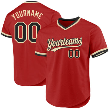 Custom Red Black-Cream Authentic Throwback Baseball Jersey