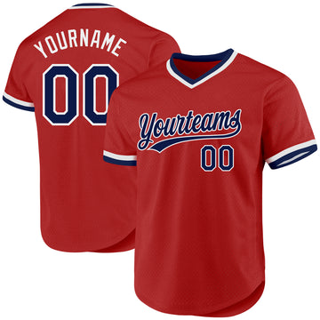 Custom Red Navy-White Authentic Throwback Baseball Jersey