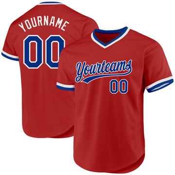 Custom Red Royal-White Authentic Throwback Baseball Jersey