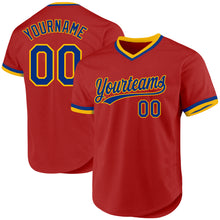 Load image into Gallery viewer, Custom Red Royal-Gold Authentic Throwback Baseball Jersey
