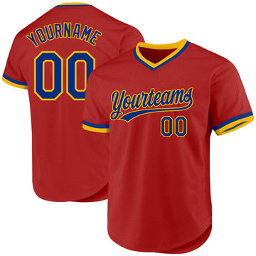 Custom Red Royal-Gold Authentic Throwback Baseball Jersey