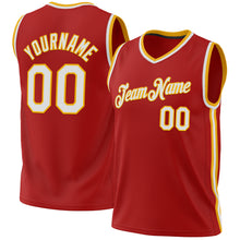 Load image into Gallery viewer, Custom Red White-Gold Authentic Throwback Basketball Jersey
