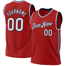 Load image into Gallery viewer, Custom Red White-Navy Authentic Throwback Basketball Jersey
