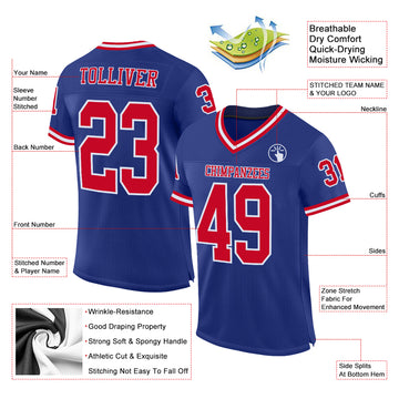 Custom Royal Red-White Mesh Authentic Throwback Football Jersey