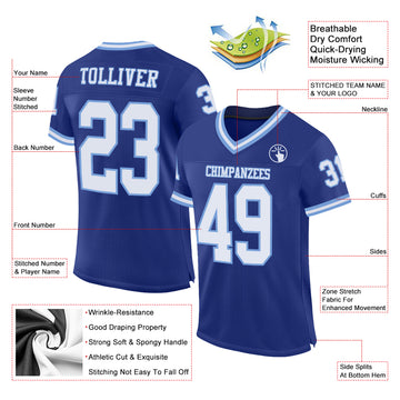 Custom Royal White-Light Blue Mesh Authentic Throwback Football Jersey