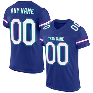 Custom Royal White-Purple Mesh Authentic Football Jersey