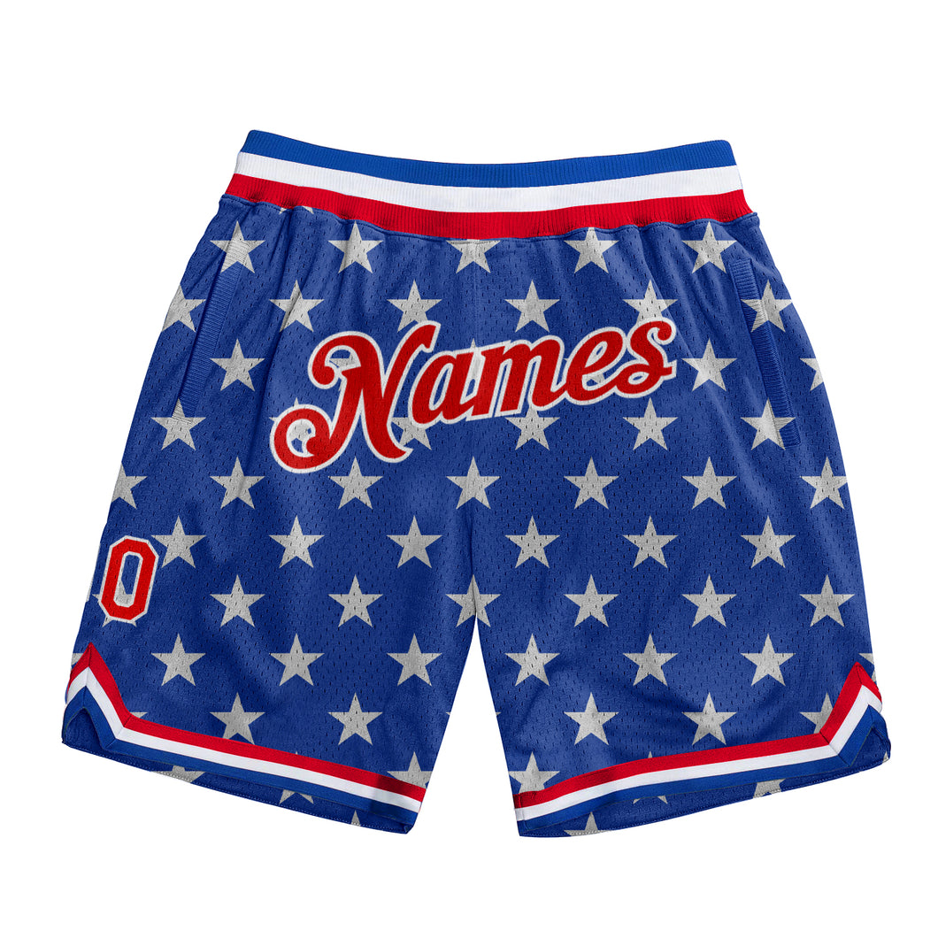 Custom Royal Red-White 3D Pattern Design American Flag Authentic Basketball Shorts