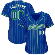 Load image into Gallery viewer, Custom Royal White Pinstripe Kelly Green-White Authentic Baseball Jersey
