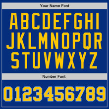 Load image into Gallery viewer, Custom Royal Gold-Light Blue Authentic Throwback Basketball Jersey
