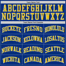 Load image into Gallery viewer, Custom Royal Gold-Light Blue Authentic Throwback Basketball Jersey
