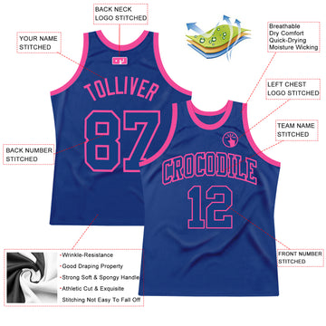 Custom Royal Royal-Pink Authentic Throwback Basketball Jersey