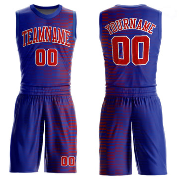 Custom Royal Red-White Round Neck Sublimation Basketball Suit Jersey