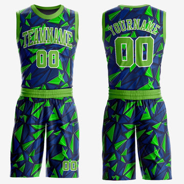 Custom Royal Neon Green-White Round Neck Sublimation Basketball Suit Jersey