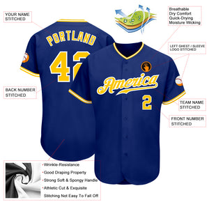 Custom Royal Gold-White Authentic Baseball Jersey