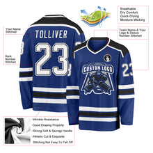 Load image into Gallery viewer, Custom Royal White-Black Hockey Jersey
