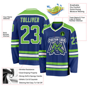 Custom Royal Neon Green-White Hockey Jersey