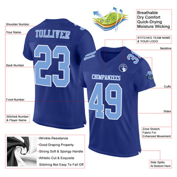 Custom Royal Light Blue-White Mesh Authentic Football Jersey