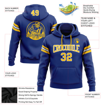 Custom Stitched Royal Gold-White Football Pullover Sweatshirt Hoodie