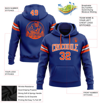 Custom Stitched Royal Orange-White Football Pullover Sweatshirt Hoodie