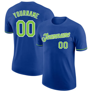 Custom Royal Neon Green-White Performance T-Shirt