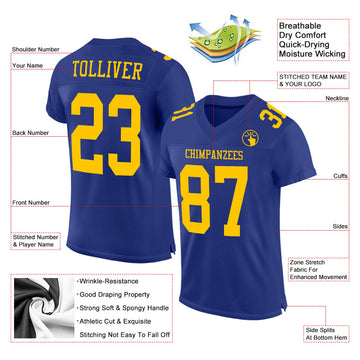 Custom Royal Gold Mesh Authentic Football Jersey