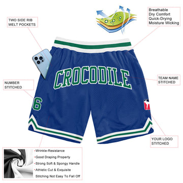 Custom Royal Kelly Green-White Authentic Throwback Basketball Shorts