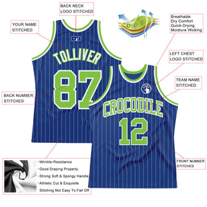 Custom Royal White Pinstripe Neon Green-White Authentic Basketball Jersey