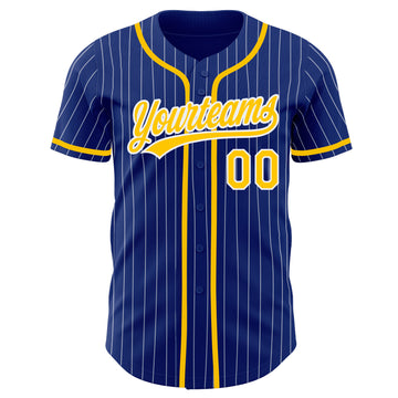 Custom Royal White Pinstripe Gold Authentic Baseball Jersey