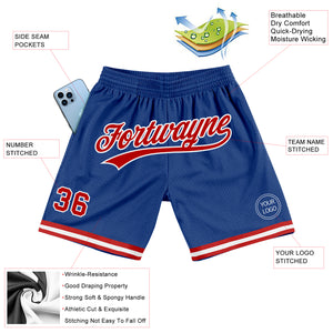 Custom Royal Red-White Authentic Throwback Basketball Shorts