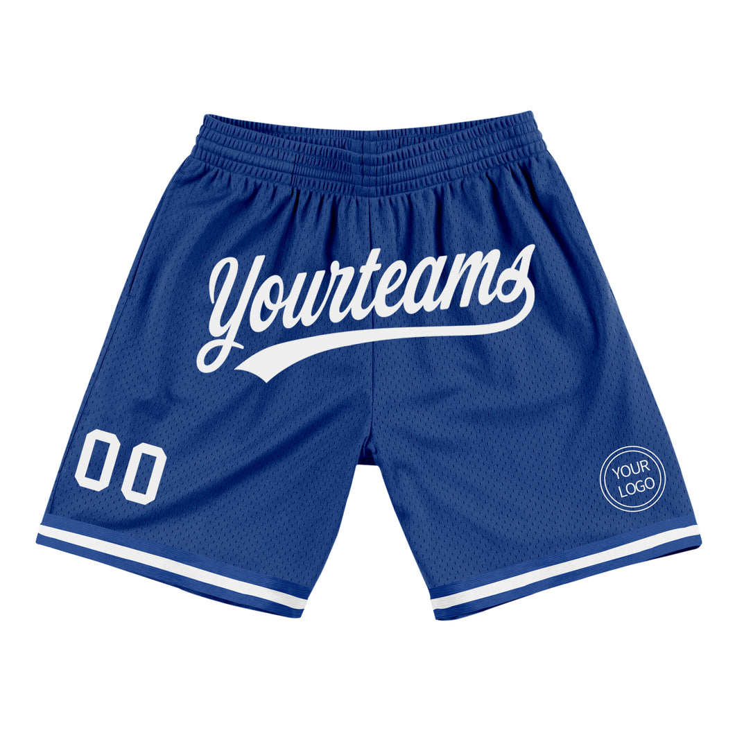 Custom Royal White Authentic Throwback Basketball Shorts